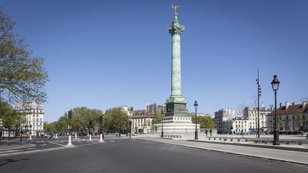 La place de la Bastille à Paris, en plein confinement, le 14 avril 2020. (LP/MATTHIEU DE MARTIGNAC / MAXPPP)