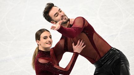 Gabriella Papadakis et Guillaume Cizeron à l'entraînement lors des Jeux olympiques d'hiver de Pékin, le 9 février (ANNE-CHRISTINE POUJOULAT / AFP)