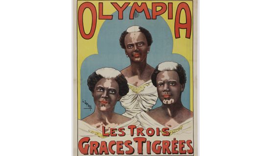 "Olympia. Les Trois Graces Tigr&eacute;es", Paris. Affiche de L. Damar&eacute;, 1891. (&copy; GROUPE DE RECHERCHE ACHAC, PARIS / COLL. PART / DR)