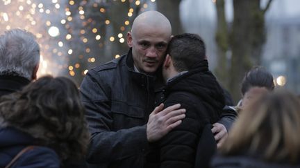 Christophe Dettinger, à sa sortie de la prison de Fleury-Mérogis, le 20 février 2019. (GEOFFROY VAN DER HASSELT / AFP)