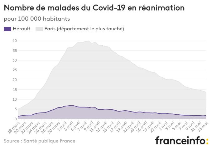 Nombre de malades du Covid-19 en réanimation pour 100 000 habitants. (FRANCEINFO)