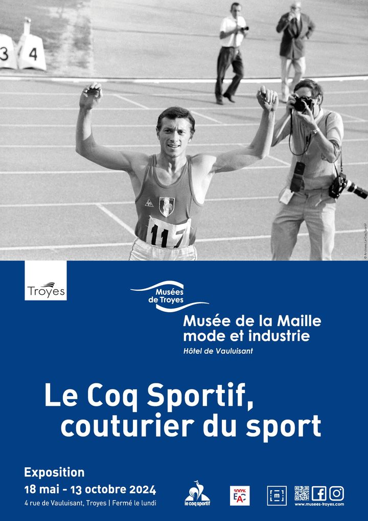 Affiche de l'exposition "Le Coq sportif, couturier du sport" jusqu'au 13 octobre 2024 au Musée de la maille, mode et industrie. (MUSEE DE LA MAILLE MODE ET INDUSTRIE)