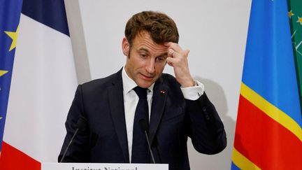 Le président de la République, Emmanuel Macron, en visite à Kinshasa (République démocratique du Congo) le 4 mars 2023. (LUDOVIC MARIN / AFP)