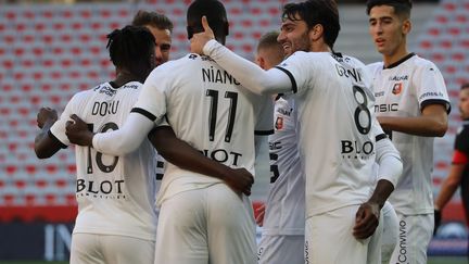 La joie des Rennais lors du but de Mbaye Niang. (VALERY HACHE / AFP)