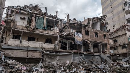 Des bâtiments détruits à Beyrouth (Liban), le 27 novembre 2024. (ALEXANDRA HENRY / HANS LUCAS / AFP)