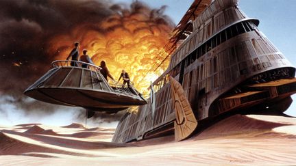 Ralph McQuarrie a dessin&eacute; une grande partie des vues d'artiste de Star Wars. Ici&nbsp;"Le retour du Jedi". (LUCASFILM / 20TH CENTURY FOX / KOBAL / AFP)