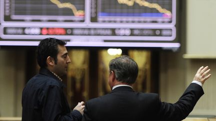 A la Bourse de Madrid, le 23 avril 2012. (DOMINIQUE FAGET / AFP)