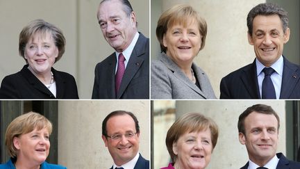 Angela Merkel, une chancelière allemande qui a connu quatre présidents français. La France et l'Allemagne, souligne Jean Viard, "C'est la construction d'un espace démocratique fait par la paix, mais pas par la guerre, et c'est quand même magnifique !" (PATRICK KOVARIK / AFP)