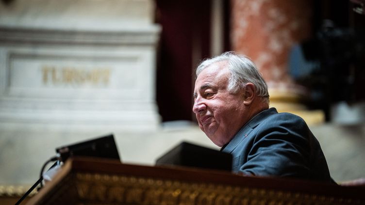 The President of the Senate, Gérard Larcher, chairs a session on the examination of the pension reform, on March 2, 2023, in Paris.  (XOSE BOUZAS / HANS LUCAS / AFP)