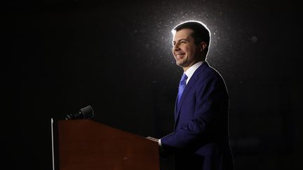 Le candidat aux primaires démocrates Pete Buttigieg, lors d'une soirée électorale à Des Moines (Iowa), le 3 février 2020. (WIN MCNAMEE / GETTY IMAGES NORTH AMERICA / AFP)