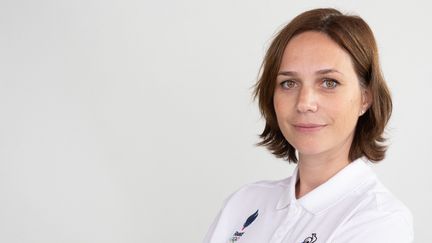 La présidente de la Fédération française des Sports de glace, Nathalie Péchalat, à Romilly-sur-Seine (Aube) le 4 octobre 2021 (GEOFFROY VAN DER HASSELT / AFP)