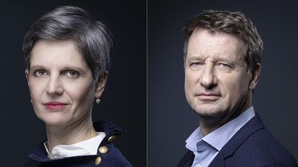 122 000 inscrits à la primaire écologiste&nbsp;ont voté samedi 25 septembre pour choisir leur candidat à l'élection présidentielle. Résultat mardi 28 septembre. Sandrine Rousseau à gauche et Yannick Jadot à droite.&nbsp; (JOEL SAGET / AFP)