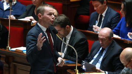 Le secrétaire d'Etat chargé de la Fonction publique, Olivier Dussopt, le 6 mars 2018 à l'Assemblée nationale, à Paris.&nbsp; (JACQUES DEMARTHON / AFP)