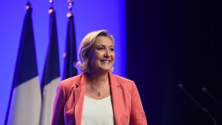 Marine Le Pen, lors de la Fête du drapeu du Rassemblement national, le 23 septembre 2018. (LUCAS BARIOULET / AFP)