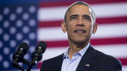 Barack Obama lors d'un meeting &agrave; Bridgeport (Connecticut) pour soutenir Dan Malloy,&nbsp;candidat d&eacute;mocrate pour une r&eacute;&eacute;lection au poste de gouverneur, le 2 novembre 2014. (SAUL LOEB / AFP)