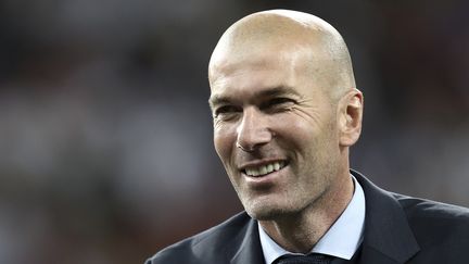 L'entraîneur du Real Madrid, Zinédine Zidane, après la victoire de son équipe en Ligue des champions face à Liverpool, le 26 mai 2018, à Kiev (Ukraine).&nbsp; (ISABELLA BONOTTO / UPDATE IMAGES PRESS / AFP)