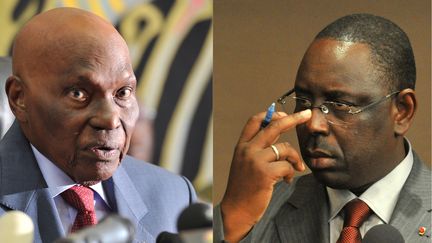 Abdoulaye Wade, &agrave; gauche, pr&eacute;sident sortant du S&eacute;n&eacute;gal, affrontera Macky Sall, &agrave; droite, son ancien Premier ministre, au deuxi&egrave;me tour de la pr&eacute;sidentielle s&eacute;n&eacute;galaise. (FABRICE COFFRINI / AFP)