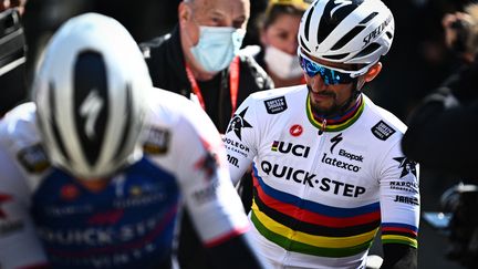 Julian Alaphippe, ici au départ de la Flèche wallonne, le 20 avril 2022.&nbsp; (JASPER JACOBS / BELGA MAG via AFP)