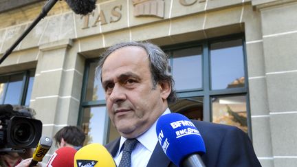 Le président de l'UEFA, Michel Platini, le 29 avril 2016 à Lausanne (Suisse). (FABRICE COFFRINI / AFP)