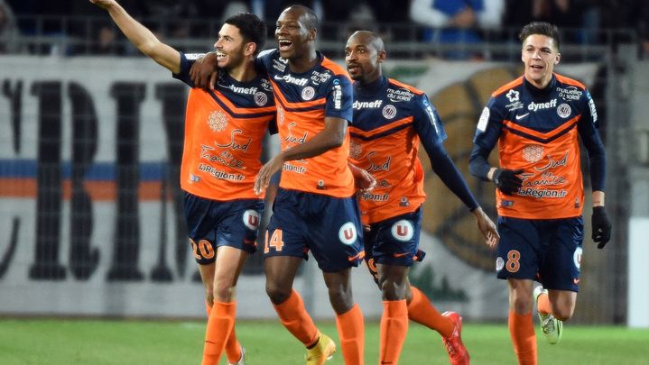 Les joueurs de Montpellier f&ecirc;tent leur victoire contre Nantes (4-0), le 24 janvier 2015. (PASCAL GUYOT / AFP)