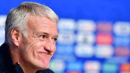 Le sélectionneur des Bleus, Didier Deschamps, en conférence de presse le 9 juillet 2018 à&nbsp;Saint-Pétersbourg,en Russie. (GIUSEPPE CACACE / AFP)