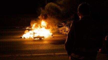 Les premiers blocages ont eu lieu à Rennes, tôt ce mardi 7 mars 2023. (QUENTIN VERNAULT / HANS LUCAS)