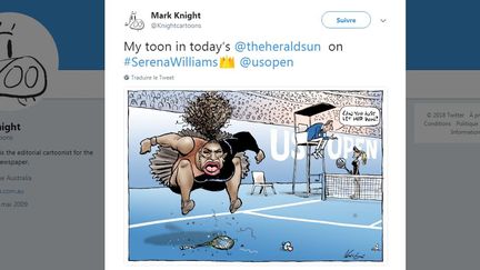 Capture d'écran du compte Twitter du dessinateur&nbsp;Mark Knight qui a publié le 10 septembre 2018 une caricature de Serena Williams.&nbsp; (MARK KNIGHT / TWITTER)