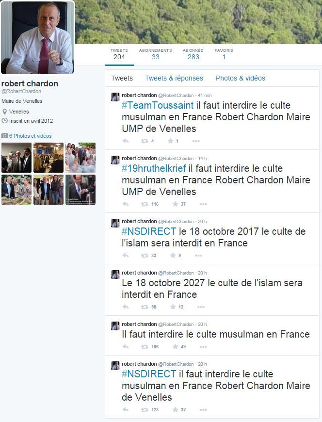 Capture d'&eacute;cran du compte Twitter de Robert Chardon, le 15 mai 2015. (TWITTER)