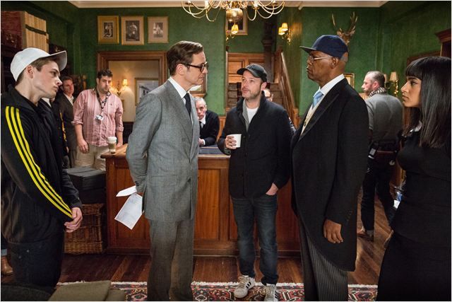 Matthew Vaughn, Samuel L. Jackson, Sofia Boutella, Taron Egerton dans "Kingsman : services secretrs" de Matthew Vaughn
 (20th Century Fox)