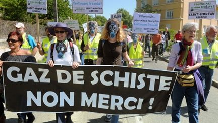 Manifestation contre l'exploitation du gaz de schiste le 16 avril 2011 à Donzère (Drôme) (AFP/PHILIPPE MERLE)