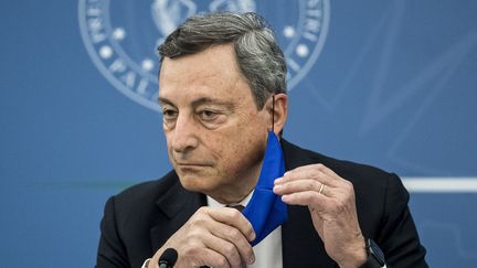 Jeudi 22 juillet, le&nbsp;président du Conseil des ministres Mario Draghi a justifié la mise en place&nbsp; début aout du pass sanitaire en Italie&nbsp; (ROBERTO MONALDO / POOL)