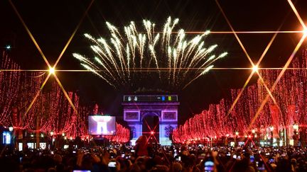 Feux d'artifice sur les Champs-Elysées à Paris, le 31 décembre 2019. (MARTIN BUREAU / AFP)