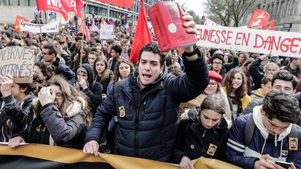 Une manifestation pour protester contre le projet de réforme du Code du travail, le 9 mars 2016 à Bordeaux (Gironde). (MAXPPP)