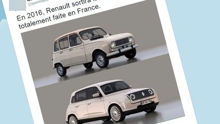  (Une image affirme montrer la nouvelle version de la Renault 4, c'est un faux © Capture d'écran Twitter)