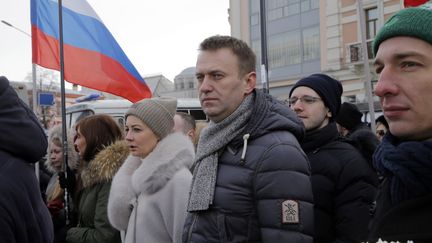 Le leader d'opposition russe, Alexeï Navalny, lors d'une marche en hommage à Boris Nemtsov, à Moscou, le 26 février 2017. (MAXIM SHIPENKOV / EPA)