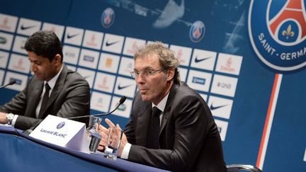 Le président du PSG Nasser Al-Khelaïfi et l'entraîneur Laurent Blanc