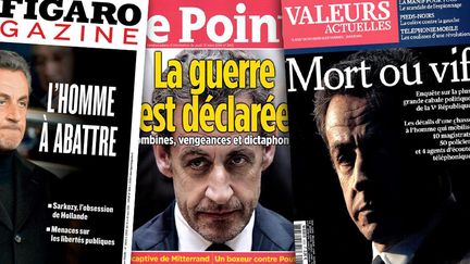 Des unes de magazines publi&eacute;es entre le 12 et le 14 mars 2014, &agrave; l'occasion de la r&eacute;v&eacute;lation de la mise sur &eacute;coute de Nicolas Sarkozy par la justice. (  FRANCETV INFO )