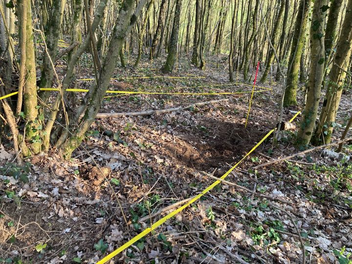 Une partie de la zone de fouilles à Issancourt-et-Rumel avant le déboisement (9 avril 2021). (MARGAUX STIVE / RADIO FRANCE)