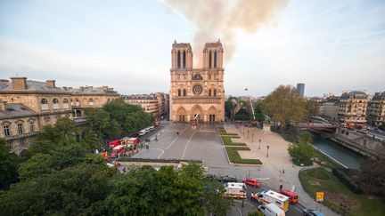 La cathédrale Notre-Dame de Paris, en feu, le 15 avril 2019. (BENOIT MOSER / BRIGADE DE SAPEURS-POMPIERS DE PARIS)