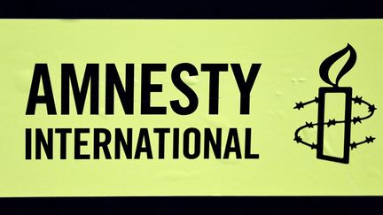 Le logo de l'ONG Amnesty International, qui affirme que les autorités serbes utilisent des logiciels espions contre des journalistes et des militants. (photo d'illustration) (STEPHANE DE SAKUTIN / AFP)