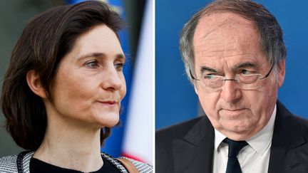 La ministre des Sports, Amélie Oudéa-Castéra, et l'ex-président de la FFF, Noël Le Graët. (LUDOVIC MARIN / ALAIN JOCARD / AFP)