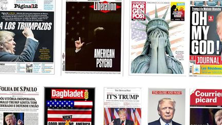 Les unes de la presse internationale après l'élection de Donald Trump, le 9 novembre 2016. (FRANCEINFO)