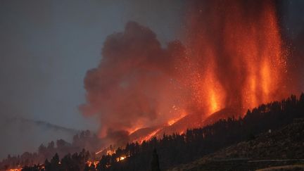 Le volcan Cumbre Vieja est entré en éruption sur l'île de La Palma, dans l'archipel des Canaries (Espagne), le 19 septembre 2021. (DESIREE MARTIN / AFP)