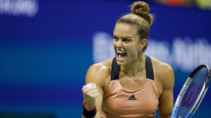 Maria Sakkari rejoint les quarts de finale de l'US Open pour la première fois de sa carrière, après avoir remporté son match contre Bianca Adreescu en trois sets (6-7, 7-6, 6-3). (SARAH STIER / GETTY IMAGES NORTH AMERICA / AFP)