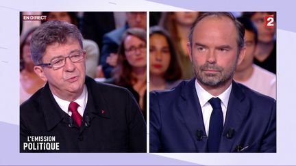 Jean-Luc Mélenchon face à Edouard Philippe dans "L'Emission politique" sur France 2, le 28 septembre 2017. (FRANCE 2)