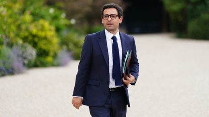 Minister of Foreign and European Affairs Stéphane Séjourné of the resigning government, at the Elysée, on August 23, 2024. (DIMITAR DILKOFF / AFP)