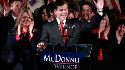 Le républicain Bob McDonnell savoure sa victoire pour le poste de gouverneur de Virginie le 3 novembre 2009 à Richmond (Mark Wilson - Getty Images - AFP)