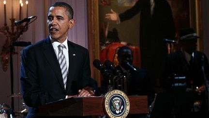 Barack Obama lors de la soirée &quot;Red, White and Blues&quot; à la Maison Blanche, le 22/02/12
 (SIPA)