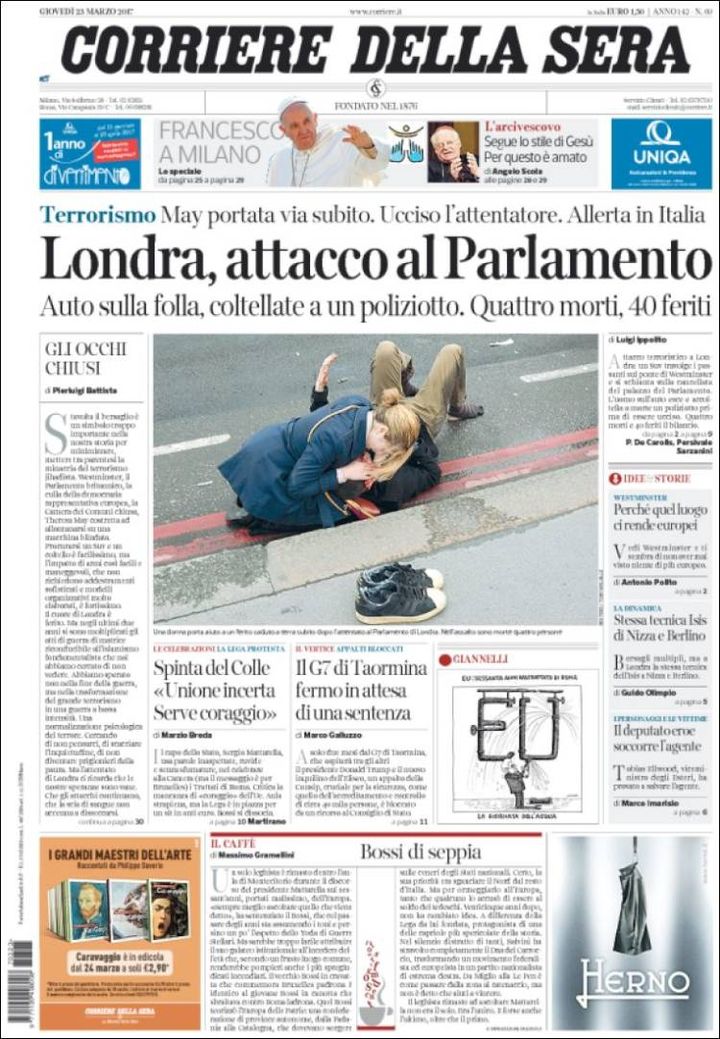 La une de Corriere Della Serra du jeudi 23 mars 2017. (CORRIERE DELLA SERRA)