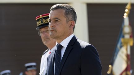 Le ministre français de l'Intérieur, Gérald Darmanin, lors d'une cérémonie en hommage aux trois gendarmes tués à Saint-Just, à Ambert (Puy-de-Dôme), le 22 juillet 2021. (THIERRY ZOCCOLAN / AFP)